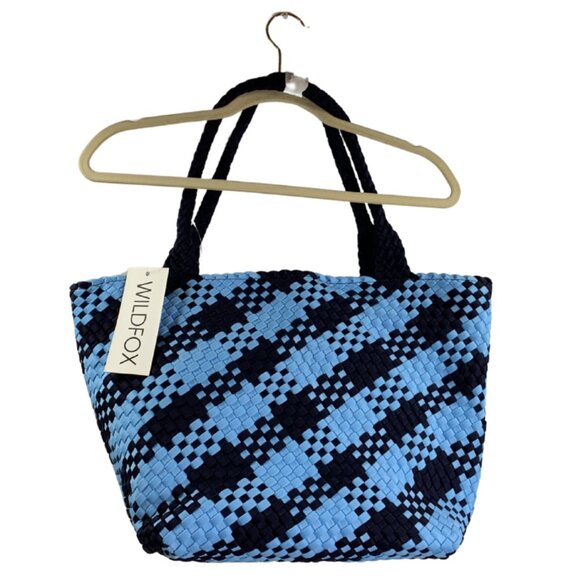 WILDFOX Large Woven Double Handle Tote Bag Blue/Navy NWT $125 - Picture 2 of 7